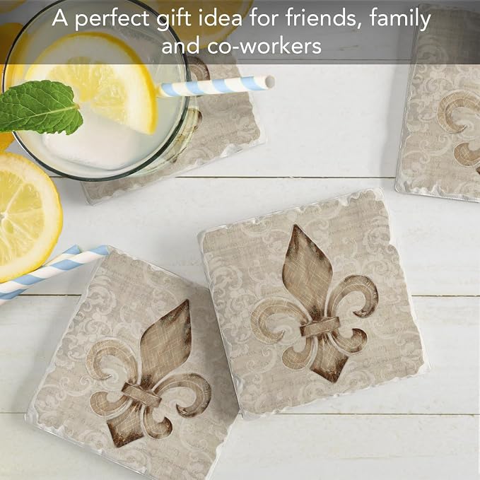 Thirstystone Fleur De Lis 4 Pack Tumbled Tile Stone Coasters | 4" Square - Image 7