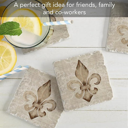 Thirstystone Fleur De Lis 4 Pack Tumbled Tile Stone Coasters | 4" Square - Image 7