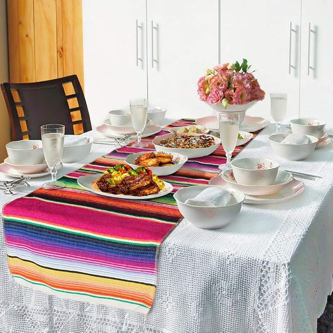 Fowecelt Mexican Serape Table Runner 14 x 84 Inch - Image 4