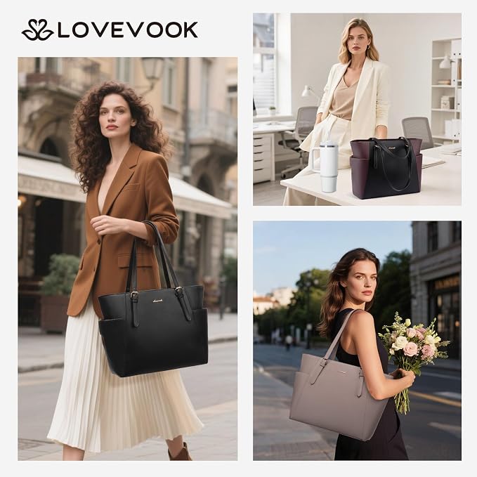 LOVEVOOK Laptop Tote Bag for Women, Leather Work Computer Briefcase Bag | Large - Image 2