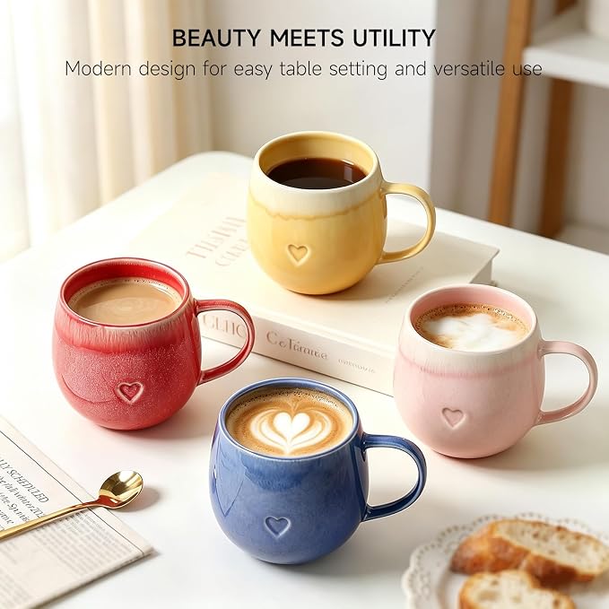 Stoneware Coffee Mugs Set of 4, 12oz Hand-Painted Coffee Cups - Image 2