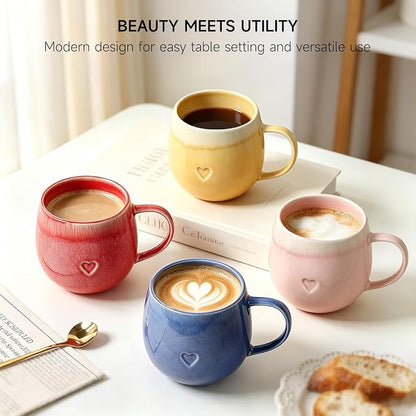 Stoneware Coffee Mugs Set of 4, 12oz Hand-Painted Coffee Cups - Image 2