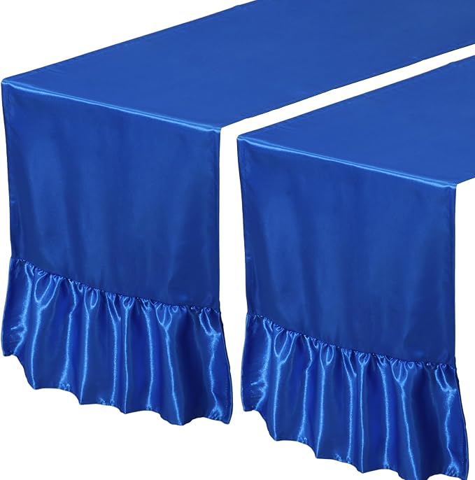 2 Pack Royal Blue Satin Table Runner 12 x 108 Inch | Ruffle Design, Luxurious - Image 7