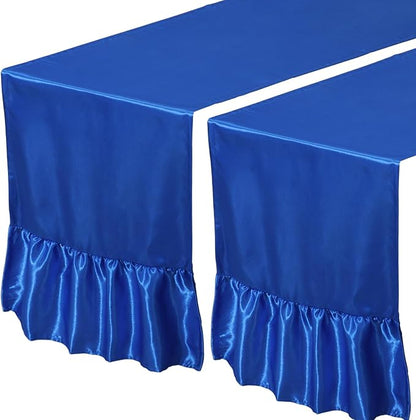 2 Pack Royal Blue Satin Table Runner 12 x 108 Inch | Ruffle Design, Luxurious - Image 7
