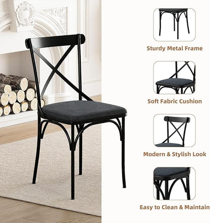 47" Round Dining Table Set for 4-6 People, Large Farmhouse Kitchen Dining Table Set with Chairs and Storage Rack, Metal Base Round Table for Home Dining Room Living Room (Cat table and 2 black chairs)