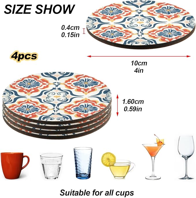 Seamless Asian Traditional Patterns Round Drink Coaster Set of 4 Heat Resistant - Image 4