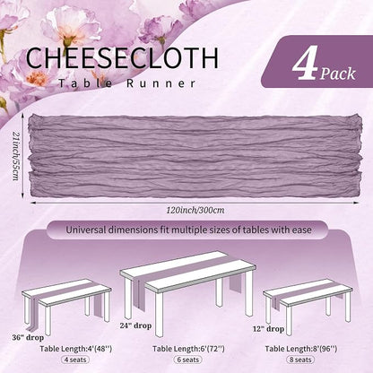 4 Pack Cheesecloth Table Runner 10FT Purple Table Runner Boho Gauze Cheese - Image 2