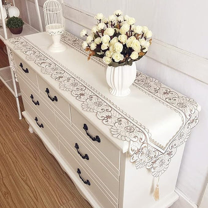 Arzoe Embroidered Lace Table Runner Elegant Vintage Mantel Scarf Dresser - Image 2