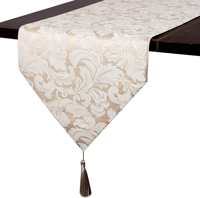 EHouseHome Jacquard Damask Reversible Beige Table Runners by EHouseHome