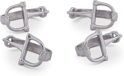 Arthur Court Designer Metal Bit Napkin Rings, Set of 4, Equestrian Aluminum Cast, Horse Horseshoe Decor for Cowboy, Cowgirl Riders and Horse Lovers