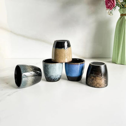 Rubdub Ceramic Japanese Tea Cup Set, 5oz Coffee Cup No Handle, Teacup of 5 - Image 2