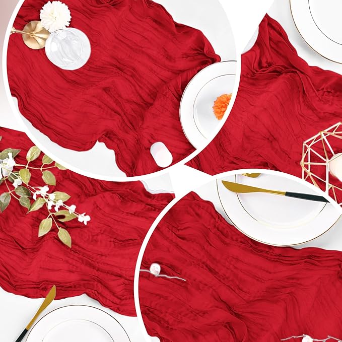 8 Pack Red Cheesecloth Table Runner 20 x 120 inch Gauze Table Runners 10 FT Long - Image 5