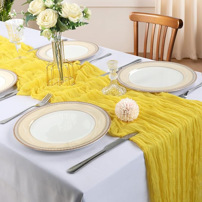 12 Pack 10Ft Lemon Yellow Cheesecloth Table Runner 23 x 120 Inch | Gauze Rustic - Image 2