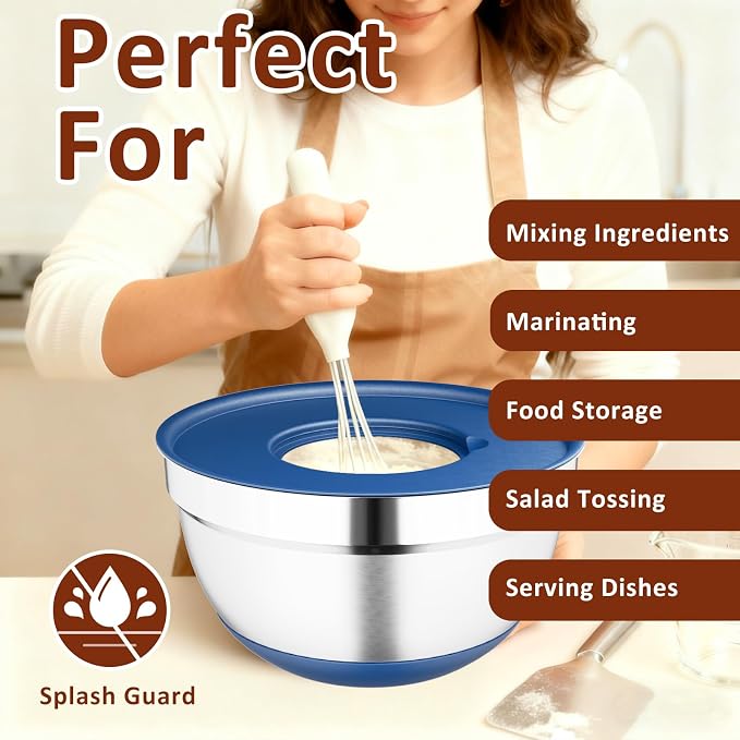 9 Pack Mixing Bowls with Airtight Lids Set, Stainless Steel Mixing Bowls with - Image 7