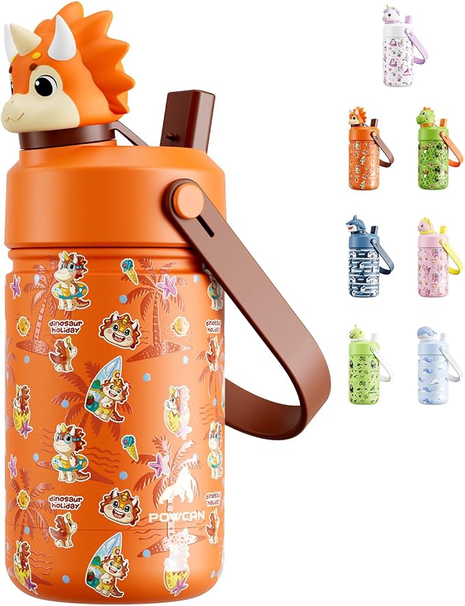 POWCAN 12 oz Kids Water Bottle Insulated: 2-in-1 Straw Spout Lid by POWCAN