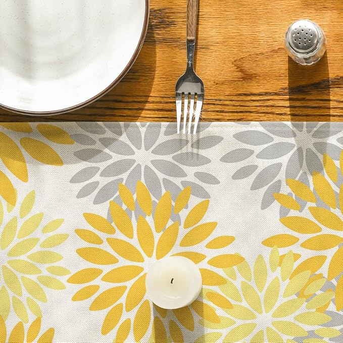 Artoid Mode Yellow Dahlia Floral Pinnata Summer Table Runner, Seasonal Spring - Image 7