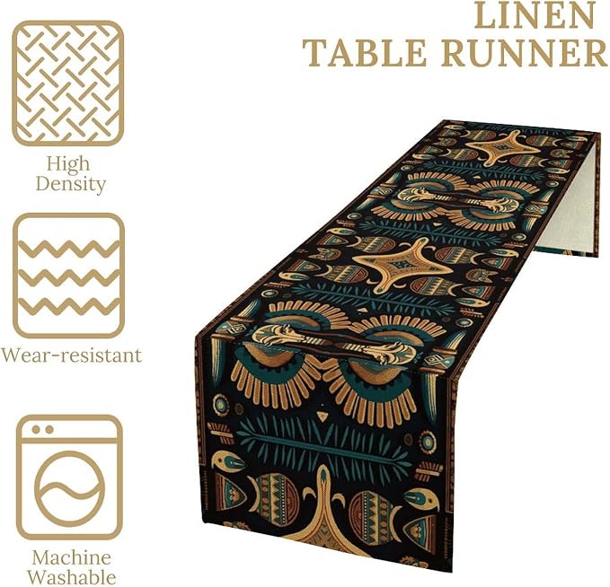 Vintage Ancient Egypt Table Runner Ethnic Old Egyptian Floral Geometric - Image 4