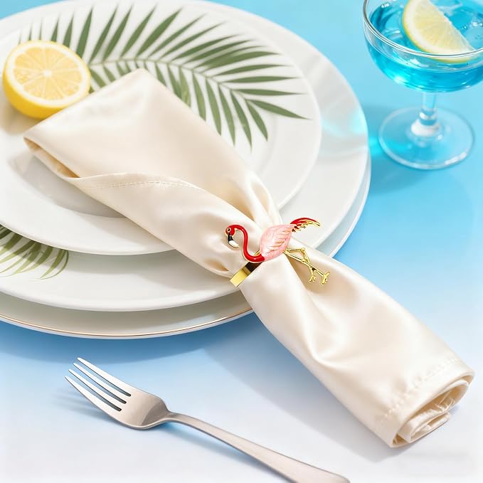 Tropical Flamingo Napkin Rings Set of 12 Gold Pink Bird Napkin Holders - Image 7