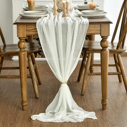 Artoid Mode Boho Milk White Gauze 3 Pieces Wedding Table Runner, 120 Inch - Image 3