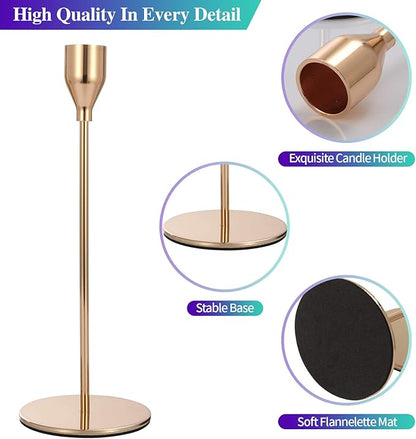 Set of 6 Pink Gold Candlestick Holders Pink Gold Candle Holder Taper Candle Holders Candle Holders Decorative Candlestick Holder for Home Decor, Wedding, Dinning, Party, Anniversary (Gold)