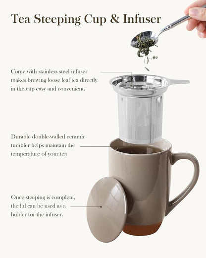 MALACASA Ceramic Tea Mug with Lid and Stainless Steel Infuser, 18 oz Large Tea - Image 5