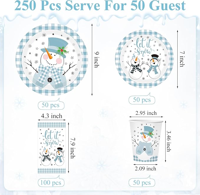 Funnymoom 250 Pcs Winter Snowman Party Decorations - Image 3