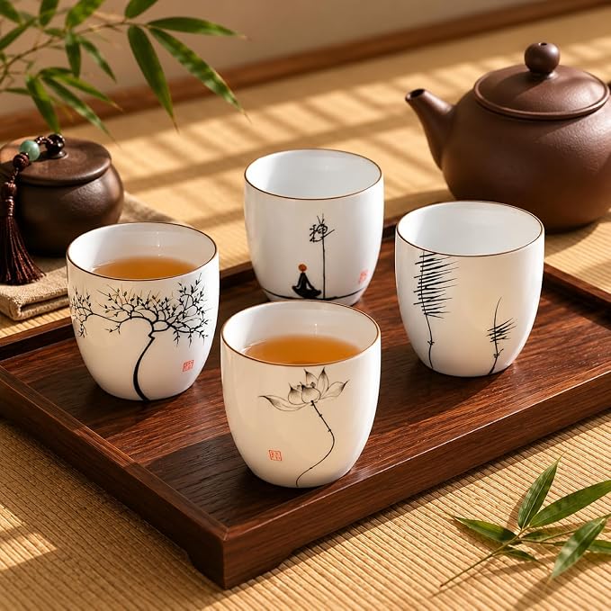I-MART 4 Pcs Japanese Tea Cup Set, Chinese Style Ceramic Kung Fu Cups - Image 4