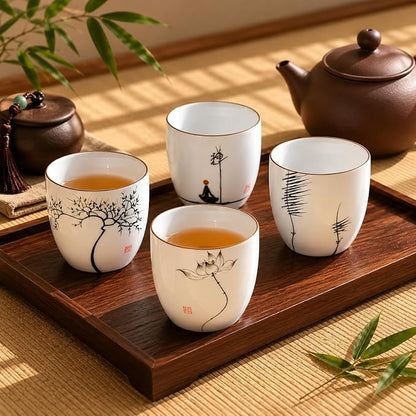 I-MART 4 Pcs Japanese Tea Cup Set, Chinese Style Ceramic Kung Fu Cups - Image 4