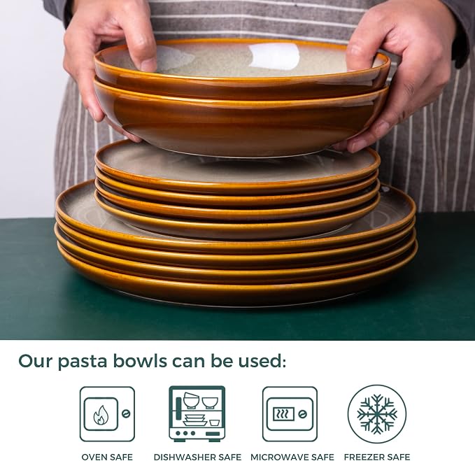 LERATIO Large Pasta Bowls, 38oz Ceramic Pasta Bowls, 9.0" Reactive Glaze Pasta - Image 3