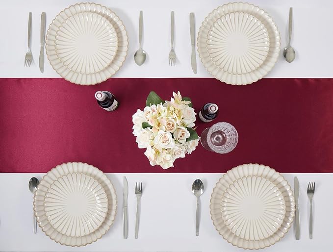 Burgundy Satin Table Runner, 12x108 Inches, 2 Pack | Premium Satin, Smooth - Image 4