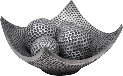 Seraphic 5pc Bowl Table Centerpieces for Dining Room, Large Decorative Bowls for Coffee Table Decor, Kitchen, Orbs/Balls Included, Silver