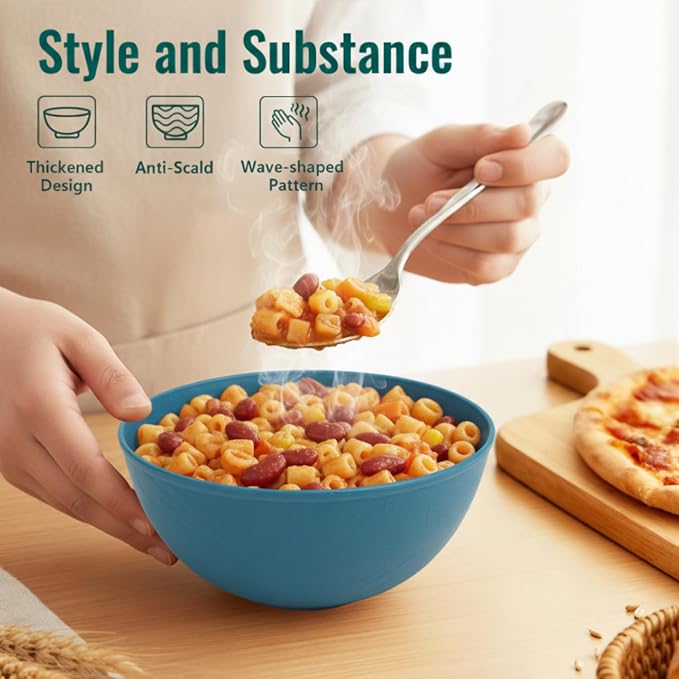 40 OZ Wheat Straw Bowls sets of 8, Anti-Scald Large Ramen Bowls - Image 6