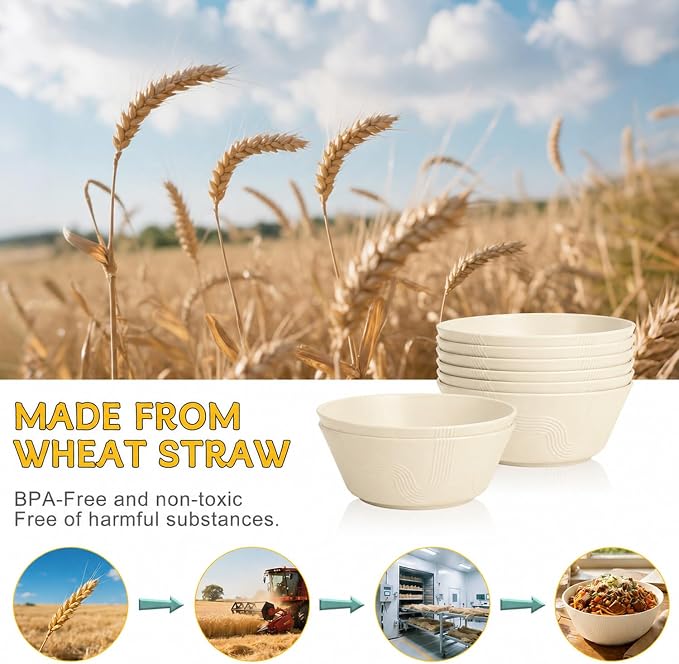 PYRMONT Large Bowls Wheat Straw Bowls 36 Oz Unbreakable Salad Bowls Microwave & - Image 4