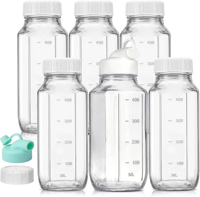 CUCUMI 6 Pack 16 Oz Glass Milk Bottles by CUCUMI