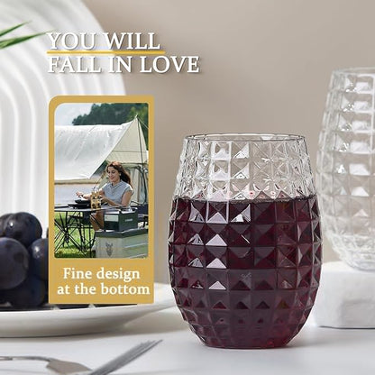 20 Pack Plastic Wine Glasses, 16Oz Disposable Wine Glasses Unbreakable Clear Plastic Cocktail Glasses Recyclable Shatterproof Reusable Wine Cups