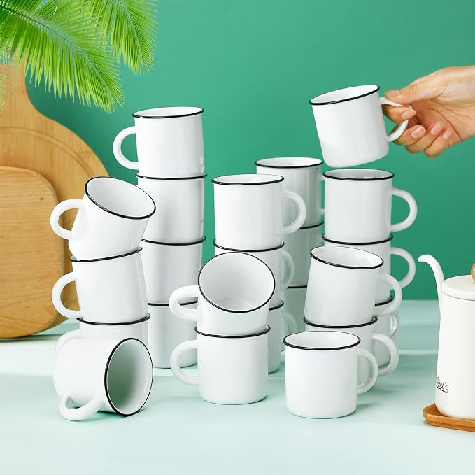 Uiifan 24 Pcs Ceramic White Coffee Mugs Bulk Vintage Espresso Mug Mini Tea Cups - Image 6