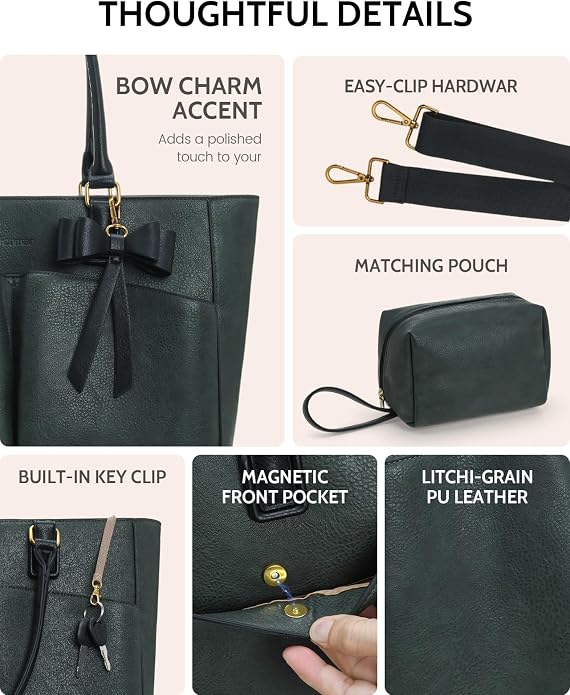 Laptop Tote Bag for Women, Leather Work Tote Bags - Image 7