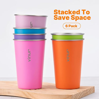 VINUR Stainless Steel Cups 16 oz Metal Drinking Glasses 6 Pcs | Stainless Steel - Image 5