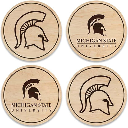 LazerEdge Michigan State Spartans Wooden Coaster Set - Maple Wood - Officially Licensed Product - 4-Pack