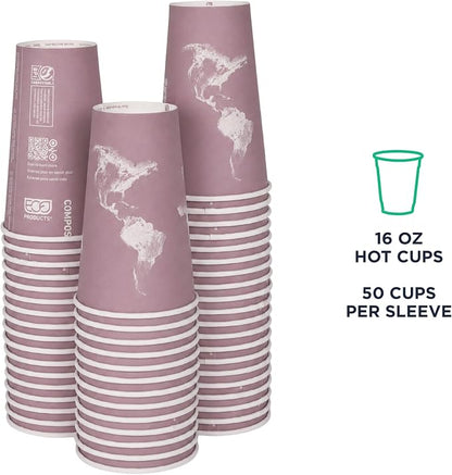 ECO PRODUCTS Compostable Disposable World Art 16oz Large Coffee Cups, Renewable - Image 2