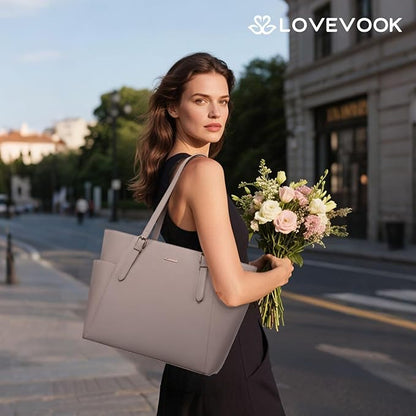 LOVEVOOK Laptop Tote Bag for Women, Leather Work Computer Briefcase Bag | Large - Image 2