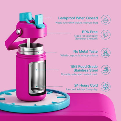 Kids Insulated Water Bottle - 12oz Stainless Steel Water Bottle with Dual Spouts - Image 6