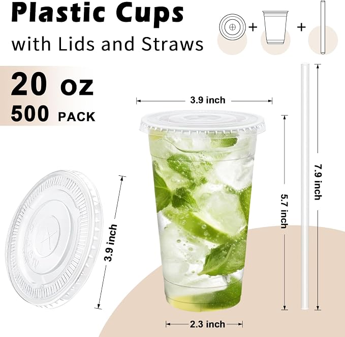Lamosi 500 Pack 20 oz Clear Plastic Cups - Image 2