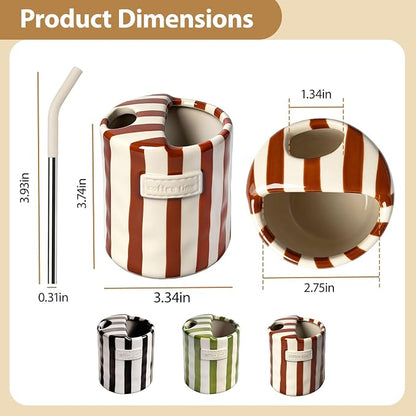 Ceramic Coffee Mug with Sip Hole, 10oz Retro Striped Coffee Cups, Cute Ceramic - Image 5