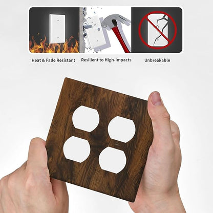Light Switch Cover Brown Rustic Wood Grain Vintage Wooden Texture 2 Gang Decorative SwitchPlates Double Duplex Wall Plates Switch Plates and Outlet Covers for Cabin Bedroom Decor
