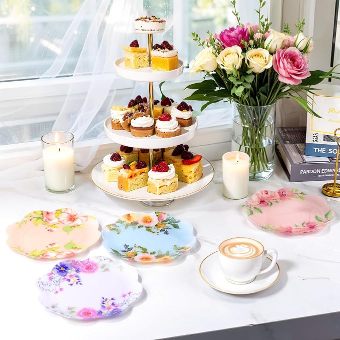 60Pcs Floral Plastic Plates - Image 7