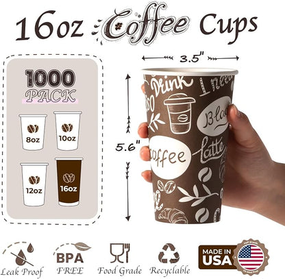 Fit Meal Prep 16 oz Coffee Cups 1000 Count, Leak-Proof Hot Cup, Disposable - Image 2