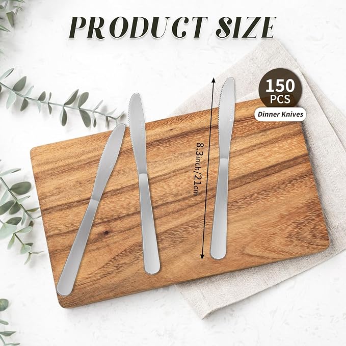150 Pcs 8.3 Inches Stainless Steel Dinner Knives Spreader Knives Silverware - Image 2