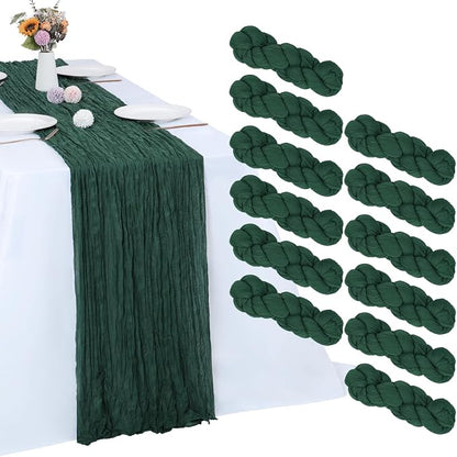 12 Pack Emerald Green Cheesecloth Table Runner 35 x 120 Inch | Boho Gauze Fabric by RestfulGlow