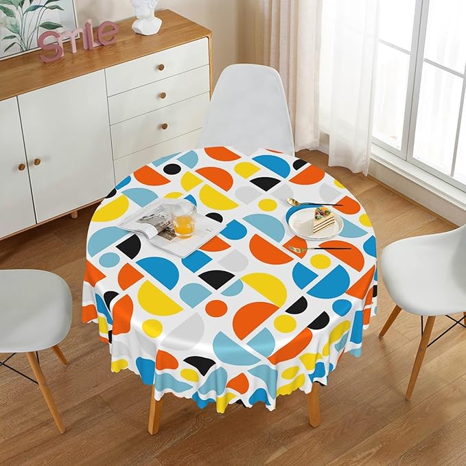 Laeacco 24 Inch Geometric Round Tablecloth Colorful Sector Circular Pattern Modern Abstract Art Print Table Cloth Washable Waterproof Wrinkle Free Table Cover for Kitchen Dining Picnic Party Decor